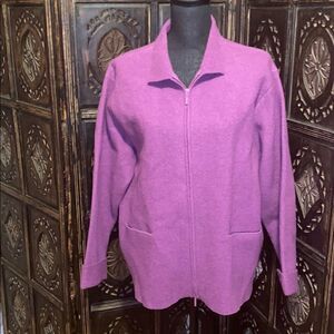 Eileen fisher zip up wool cardigan large plum